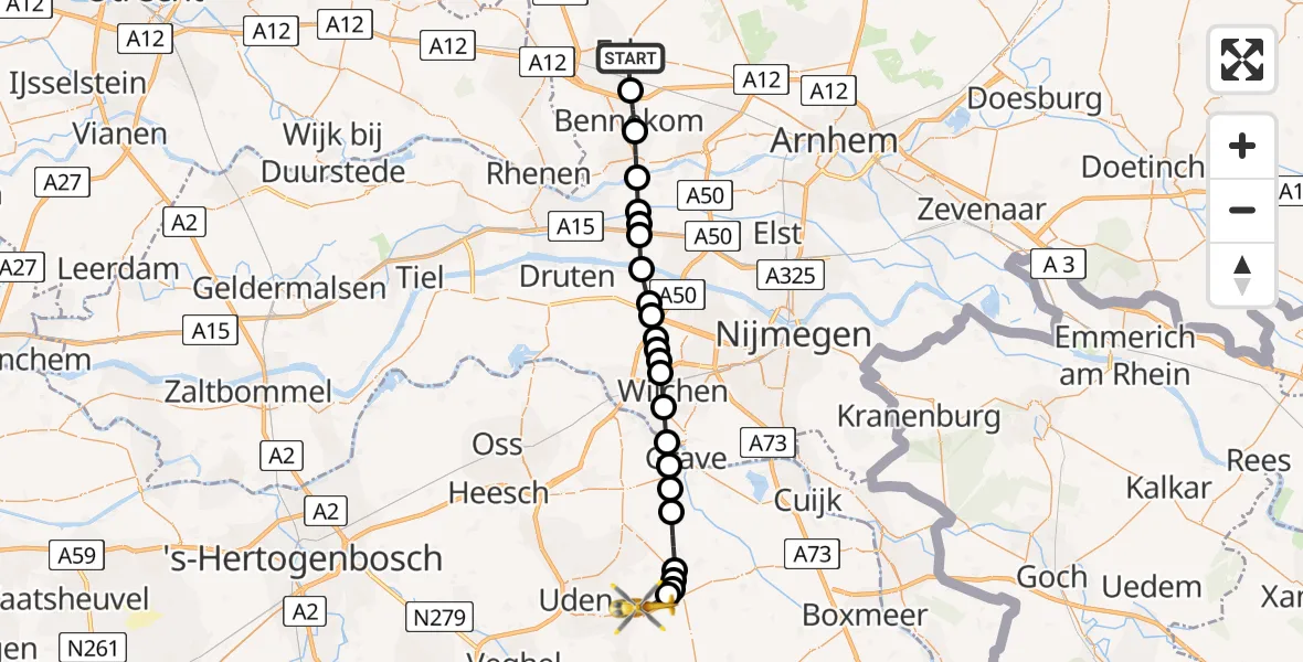 Vluchtroute Traumahelikopter Ede - Vliegbasis Volkel, 18 mei 2026, 08:08
