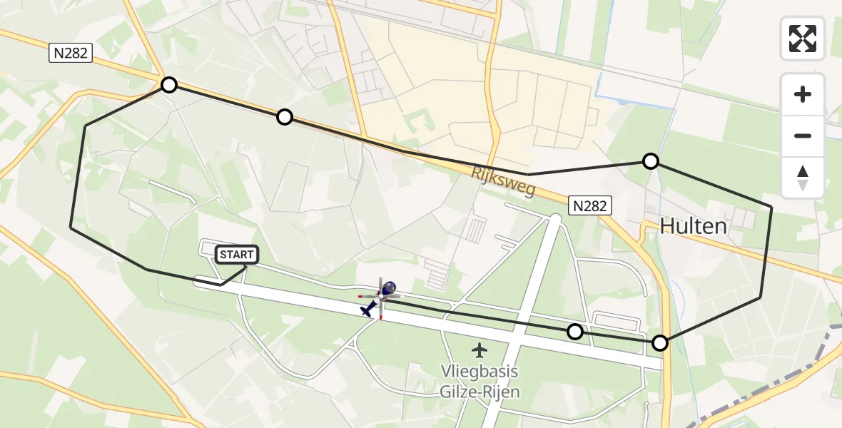 Vluchtroute Politiehelikopter Vliegbasis Gilze Rijen - Vliegbasis Gilze Rijen, 18 mei 2026, 10:39