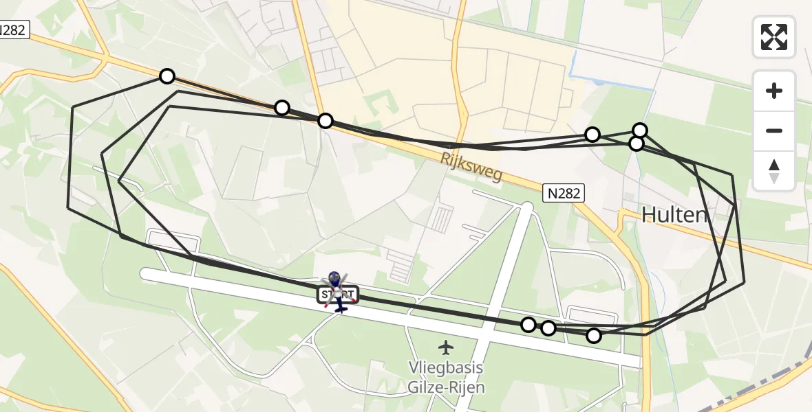 Vluchtroute Politiehelikopter Vliegbasis Gilze Rijen - Vliegbasis Gilze Rijen, 18 mei 2026, 10:49