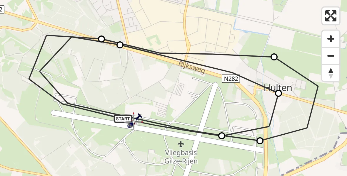 Vluchtroute Politiehelikopter Vliegbasis Gilze Rijen - Vliegbasis Gilze Rijen, 18 mei 2026, 11:13