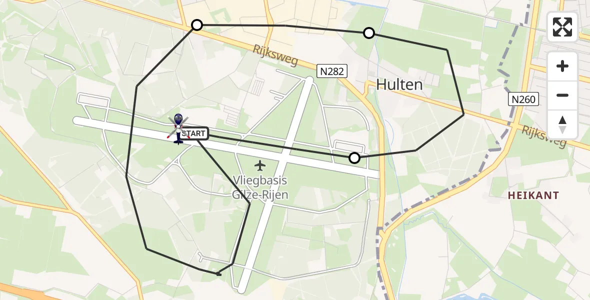 Vluchtroute Politiehelikopter Vliegbasis Gilze Rijen - Vliegbasis Gilze Rijen, 18 mei 2026, 11:23