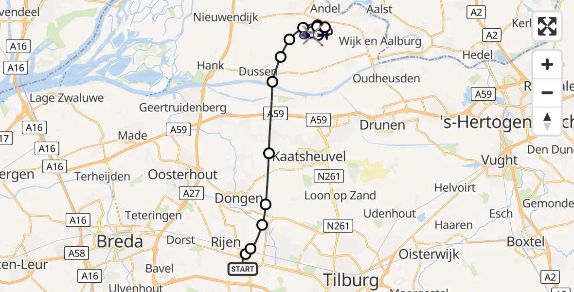Vluchtroute Politiehelikopter Vliegbasis Gilze Rijen - Babyloniënbroek, 18 mei 2026, 12:00