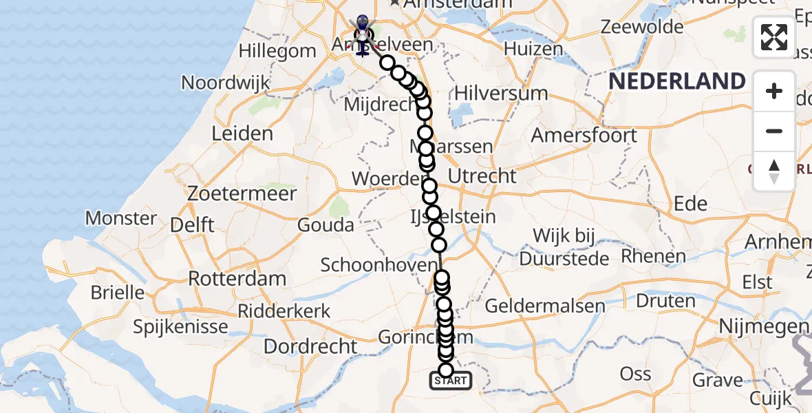 Vluchtroute Politiehelikopter Babyloniënbroek - Amsterdam Vliegveld Schiphol, 18 mei 2026, 12:13