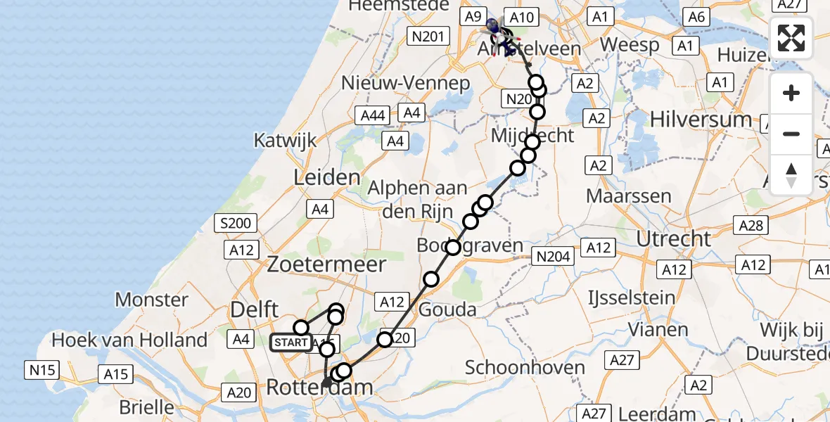 Vluchtroute Politiehelikopter Pijnacker - Amsterdam Vliegveld Schiphol, 18 mei 2026, 13:30