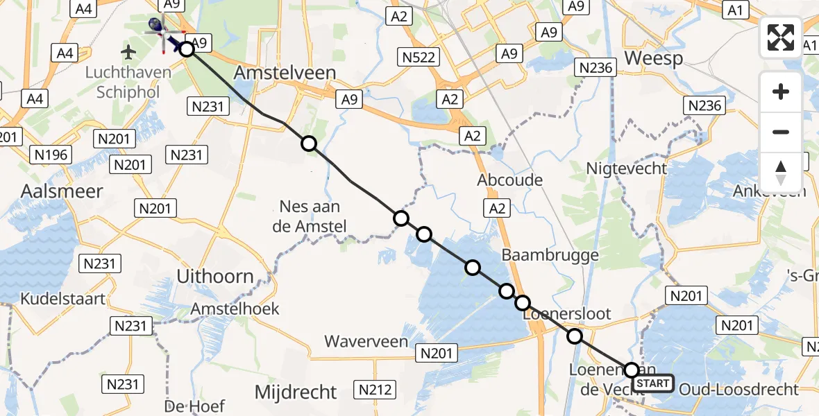Vluchtroute Politiehelikopter Waterleidingplas - Amsterdam Vliegveld Schiphol, 18 mei 2026, 13:39
