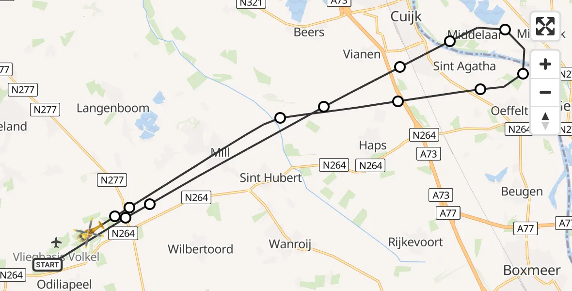 Vluchtroute Traumahelikopter Vliegbasis Volkel - Vliegbasis Volkel, 18 mei 2026, 14:20