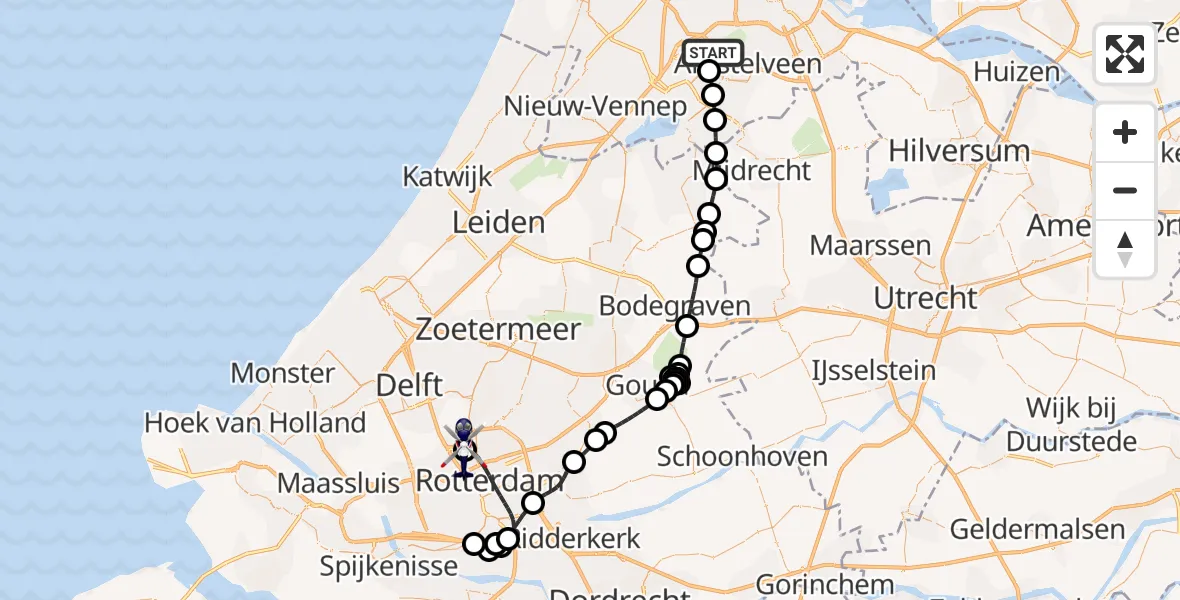 Vluchtroute Politiehelikopter Amsterdam Vliegveld Schiphol - Rotterdam The Hague Airport, 18 mei 2026, 14:32