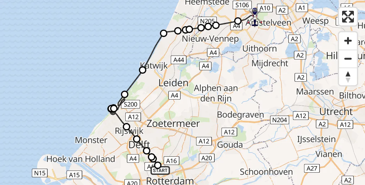 Vluchtroute Politiehelikopter Rotterdam The Hague Airport - Amsterdam Vliegveld Schiphol, 18 mei 2026, 18:21