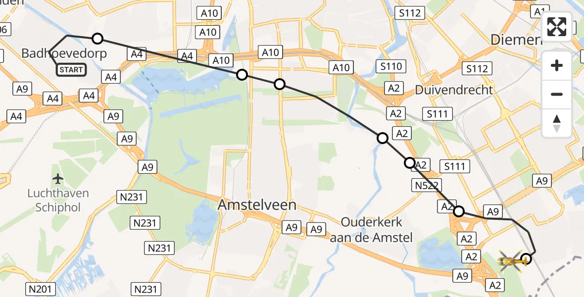 Vluchtroute Traumahelikopter Badhoevedorp - Amsterdam UMC Helipad, 18 mei 2026, 19:04