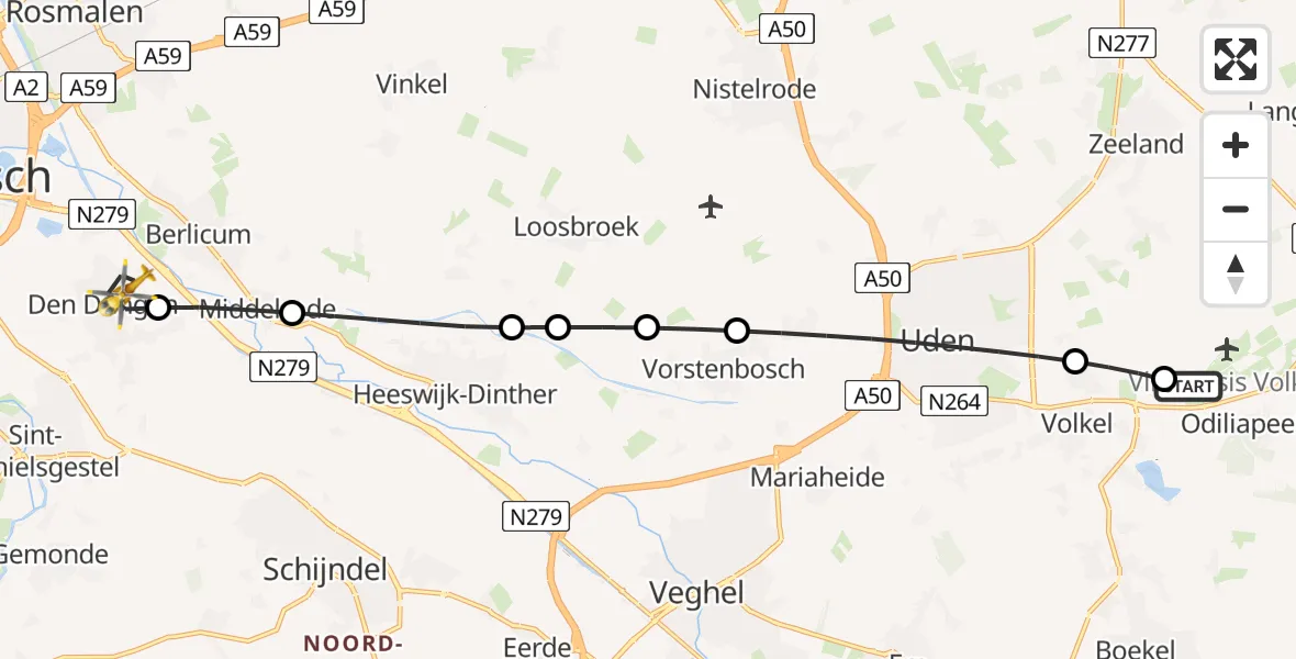 Vluchtroute Traumahelikopter Vliegbasis Volkel - Den Dungen, 18 mei 2026, 19:05