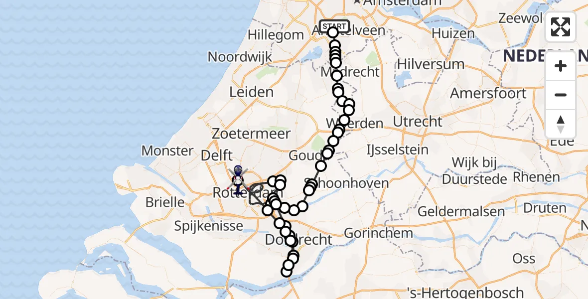 Vluchtroute Politiehelikopter Amsterdam Vliegveld Schiphol - Rotterdam The Hague Airport, 18 mei 2026, 19:19