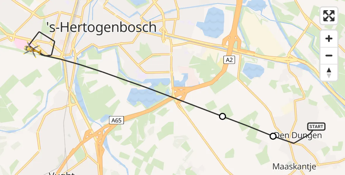 Vluchtroute Traumahelikopter Den Dungen - 's-Hertogenbosch, 18 mei 2026, 19:56