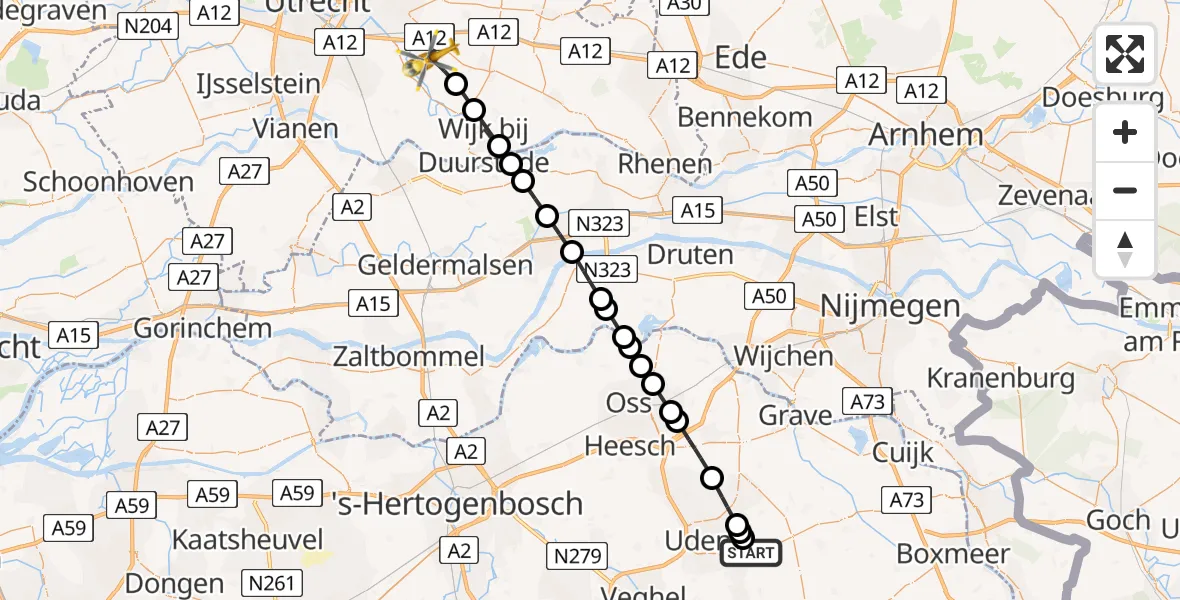 Vluchtroute Traumahelikopter Vliegbasis Volkel - Driebergen-Rijsenburg, 18 mei 2026, 21:16