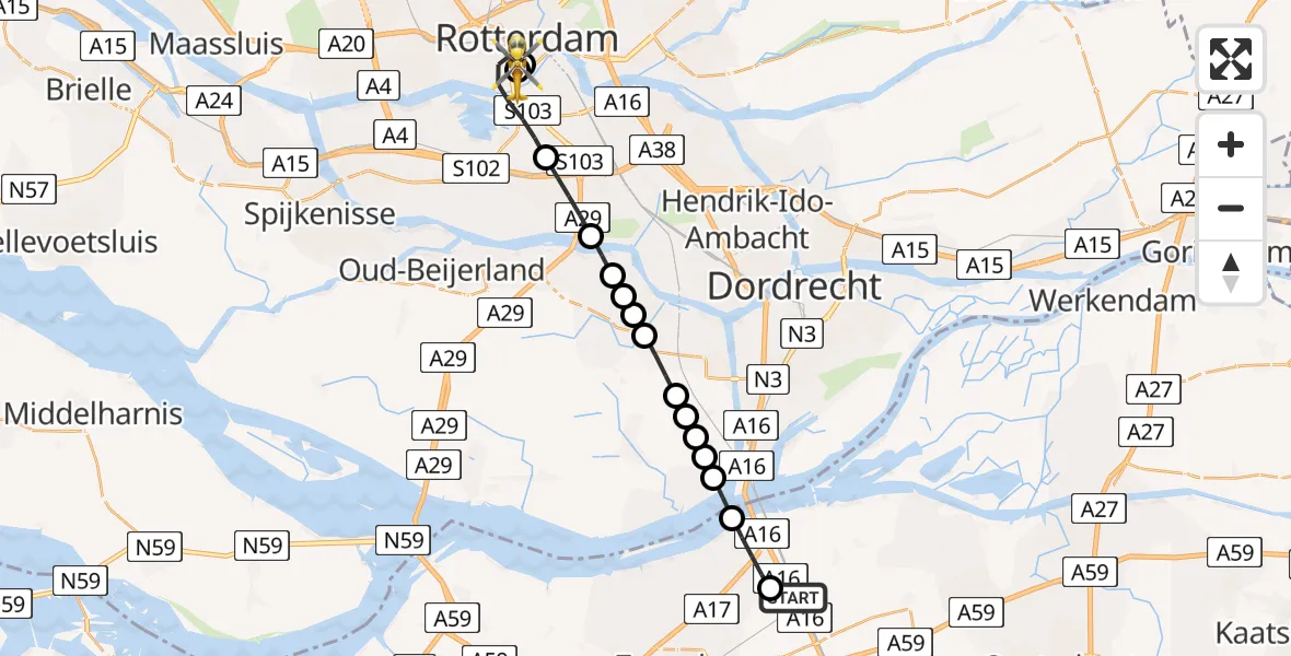 Vluchtroute Traumahelikopter Zevenbergschen Hoek - Leids Universitair Medisch Centrum (LUMC), 19 mei 2026, 05:29