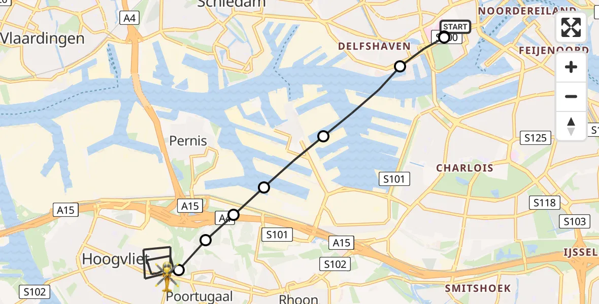 Vluchtroute Traumahelikopter Erasmus Medisch Centrum Heliport - Hoogvliet Rotterdam, 19 mei 2026, 05:48