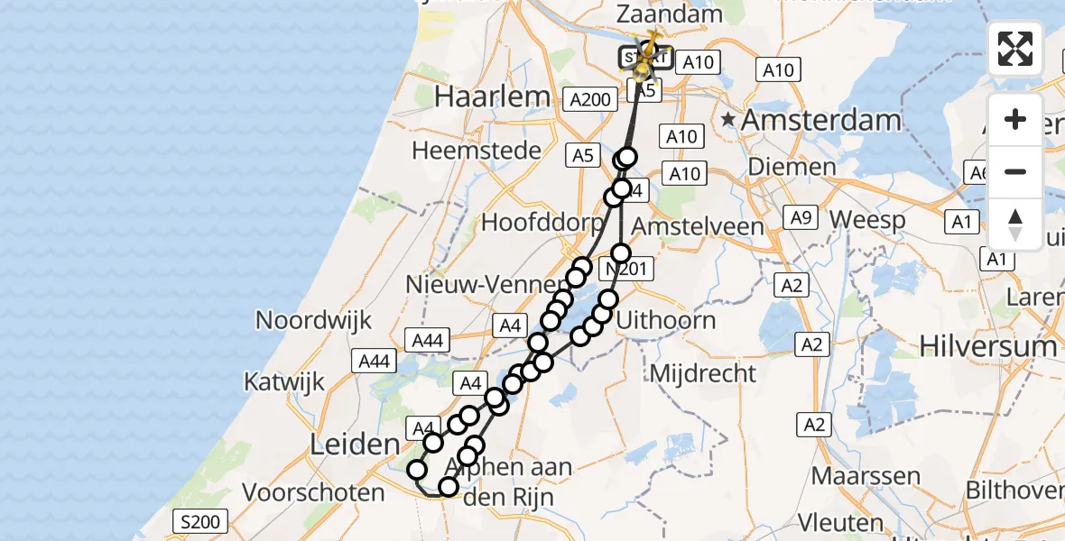 Vluchtroute Traumahelikopter Amsterdam Heliport - Amsterdam Heliport, 19 mei 2026, 06:44
