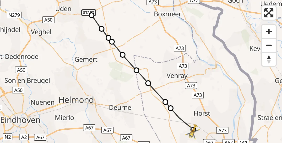 Vluchtroute Traumahelikopter Vliegbasis Volkel - Sevenum, 19 mei 2026, 09:43