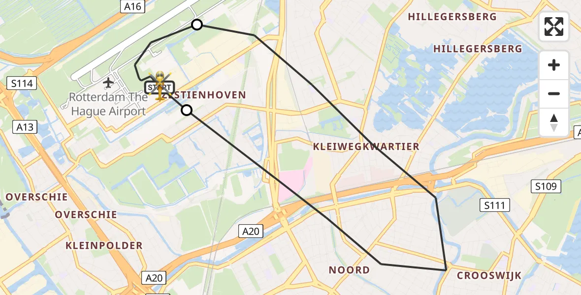 Vluchtroute Traumahelikopter Rotterdam The Hague Airport - Rotterdam The Hague Airport, 19 mei 2026, 10:35