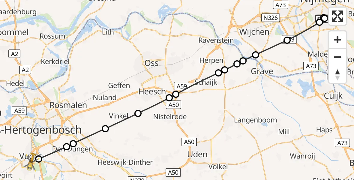 Vluchtroute Traumahelikopter Radboud Universitair Medisch Centrum - Vught, 19 mei 2026, 11:04