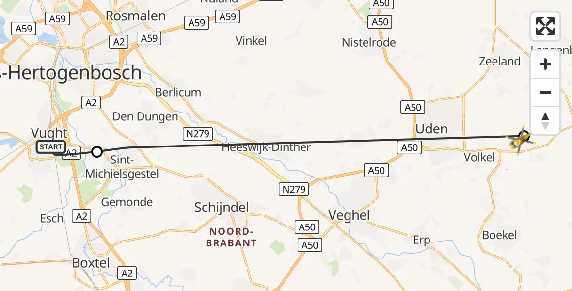 Vluchtroute Traumahelikopter Vught - Vliegbasis Volkel, 19 mei 2026, 11:44