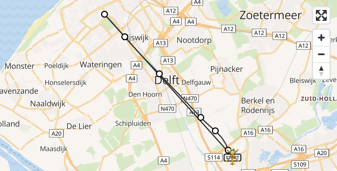Vluchtroute Traumahelikopter Rotterdam The Hague Airport - Rotterdam The Hague Airport, 19 mei 2026, 11:45