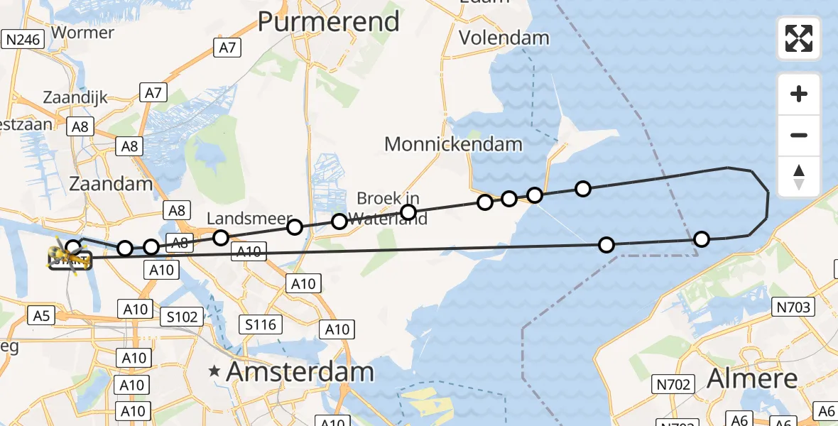 Vluchtroute Traumahelikopter Amsterdam Heliport - Amsterdam Heliport, 19 mei 2026, 11:45