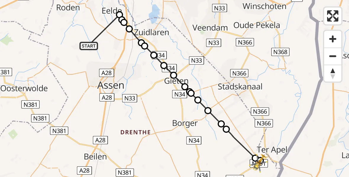 Vluchtroute Traumahelikopter Norg - Roswinkel, 19 mei 2026, 12:01