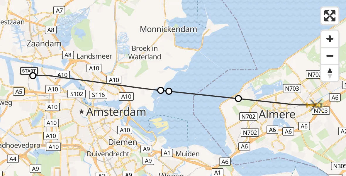 Vluchtroute Traumahelikopter Amsterdam Heliport - Almere, 19 mei 2026, 12:05