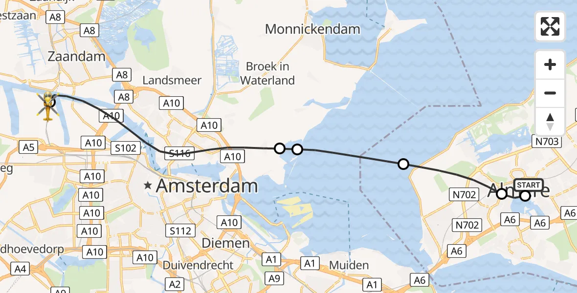 Vluchtroute Traumahelikopter Almere - Amsterdam Heliport, 19 mei 2026, 13:20