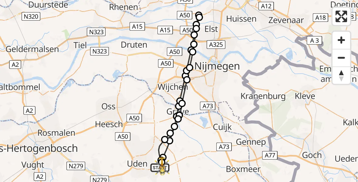 Vluchtroute Traumahelikopter Vliegbasis Volkel - Vliegbasis Volkel, 19 mei 2026, 13:48