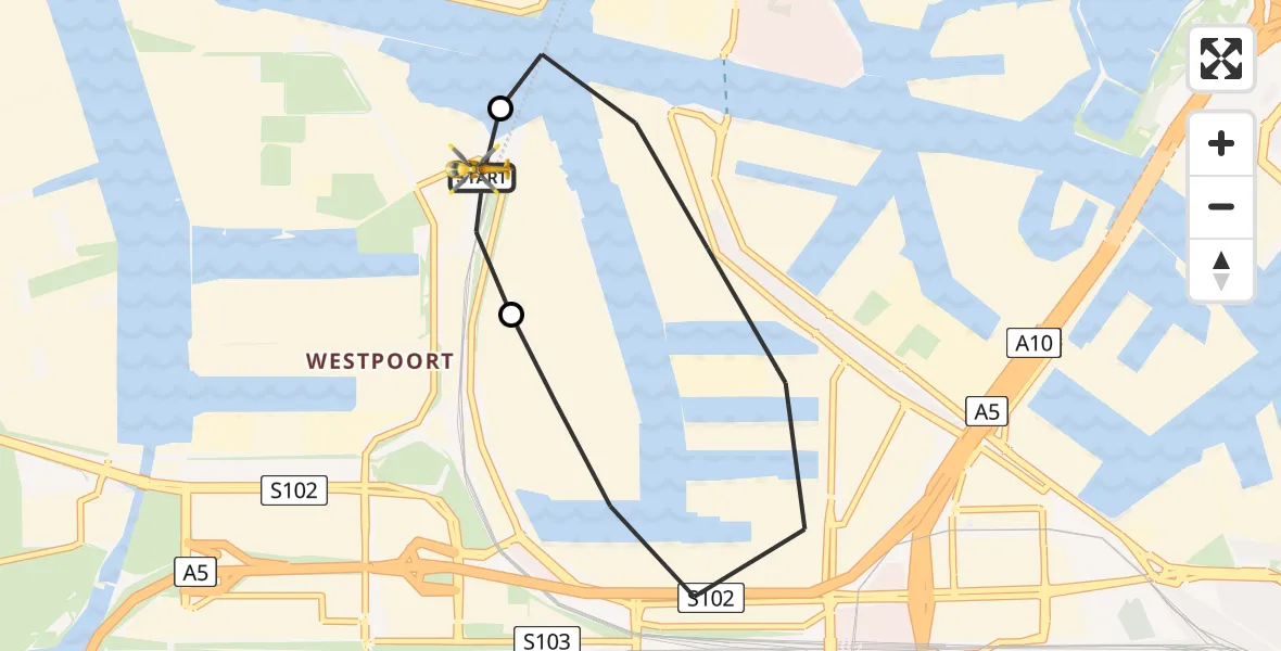 Vluchtroute Traumahelikopter Amsterdam Heliport - Amsterdam Heliport, 19 mei 2026, 13:57