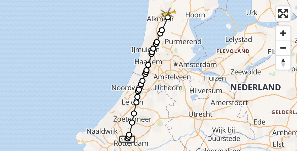 Vluchtroute Traumahelikopter Rotterdam The Hague Airport - Heerhugowaard, 19 mei 2026, 14:47