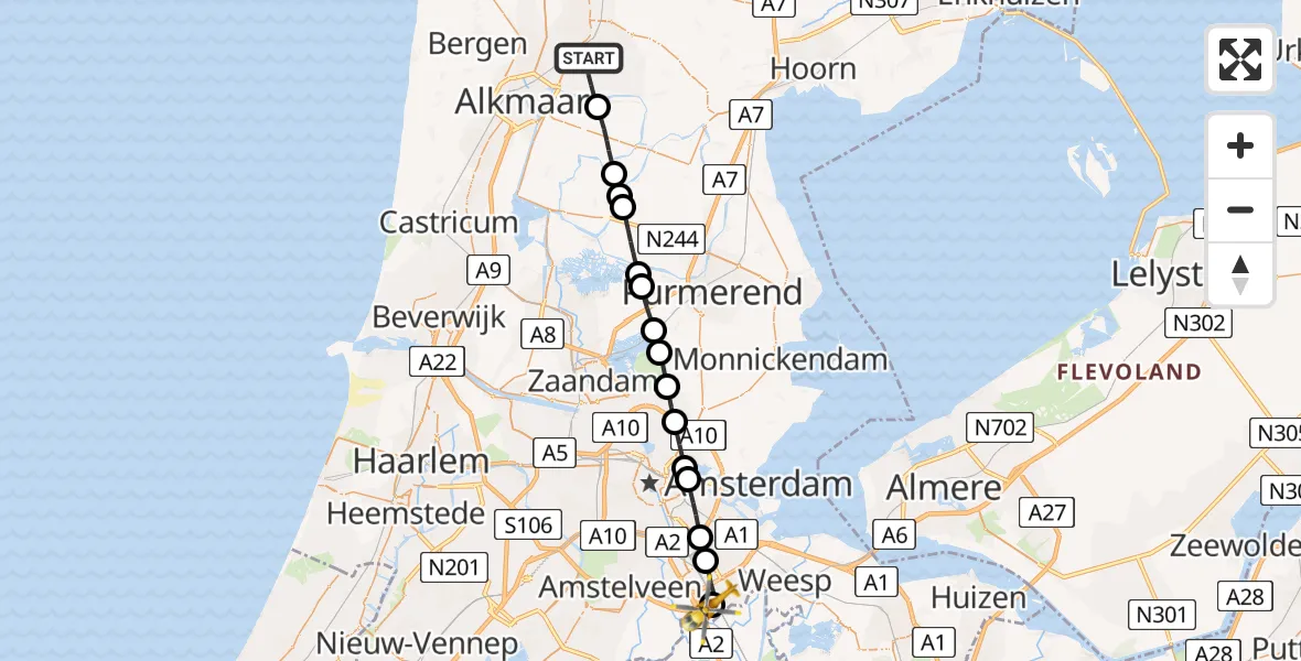 Vluchtroute Traumahelikopter Heerhugowaard - Amsterdam UMC Helipad, 19 mei 2026, 15:42