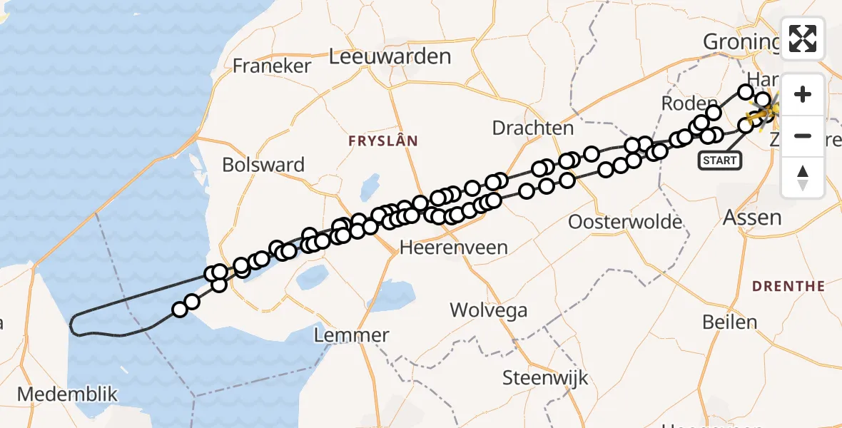 Vluchtroute Traumahelikopter Norg - Groningen Airport Eelde, 19 mei 2026, 16:09