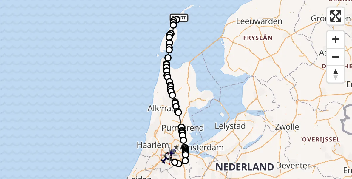 Vluchtroute Politiehelikopter Vlieland - Amsterdam Vliegveld Schiphol, 19 mei 2026, 16:13