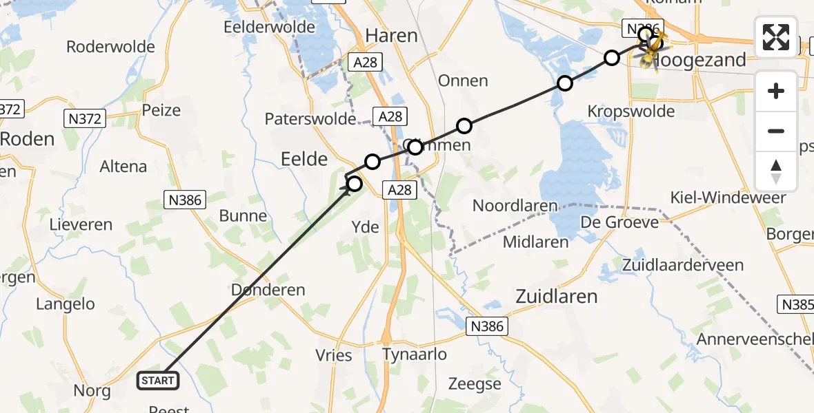 Vluchtroute Traumahelikopter Norg - Hoogezand, 19 mei 2026, 17:15