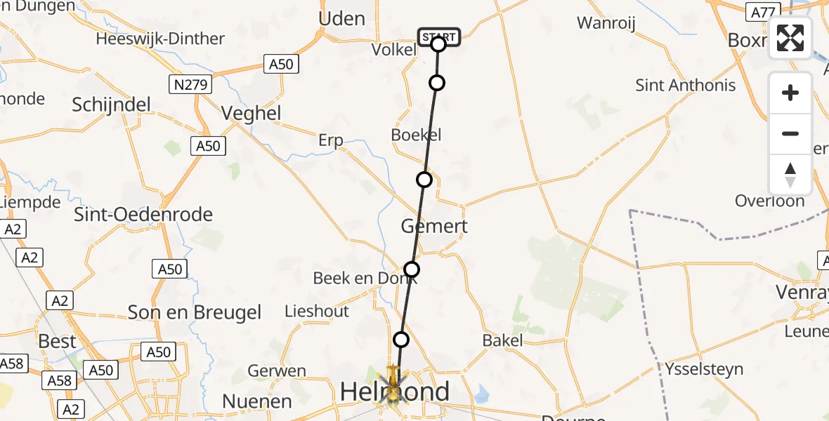 Vluchtroute Traumahelikopter Vliegbasis Volkel - Helmond, 19 mei 2026, 18:11