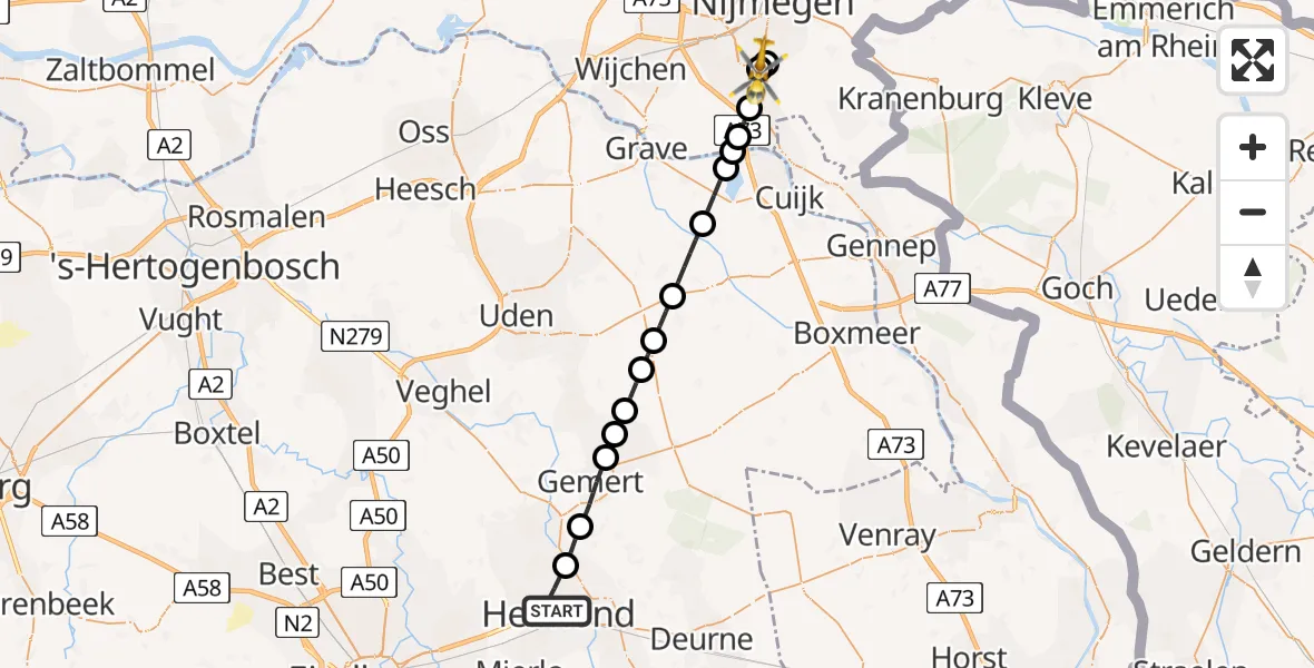Vluchtroute Traumahelikopter Helmond - Malden, 19 mei 2026, 18:41
