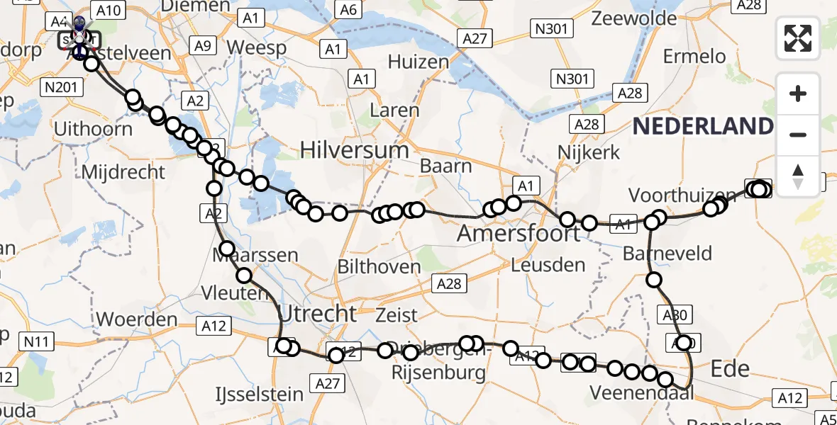 Vluchtroute Politiehelikopter Amsterdam Vliegveld Schiphol - Amsterdam Vliegveld Schiphol, 19 mei 2026, 18:53