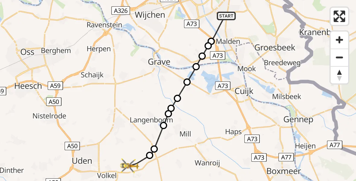 Vluchtroute Traumahelikopter Malden - Vliegbasis Volkel, 19 mei 2026, 18:56