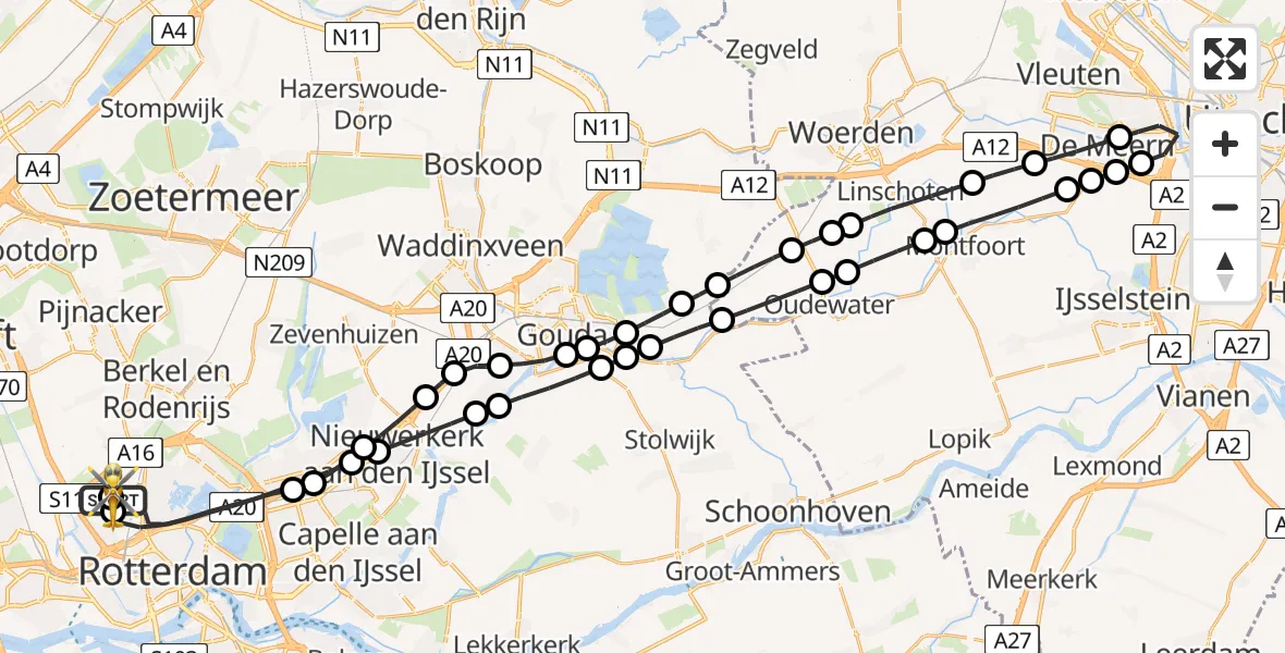 Vluchtroute Traumahelikopter Rotterdam The Hague Airport - Rotterdam The Hague Airport, 19 mei 2026, 19:17