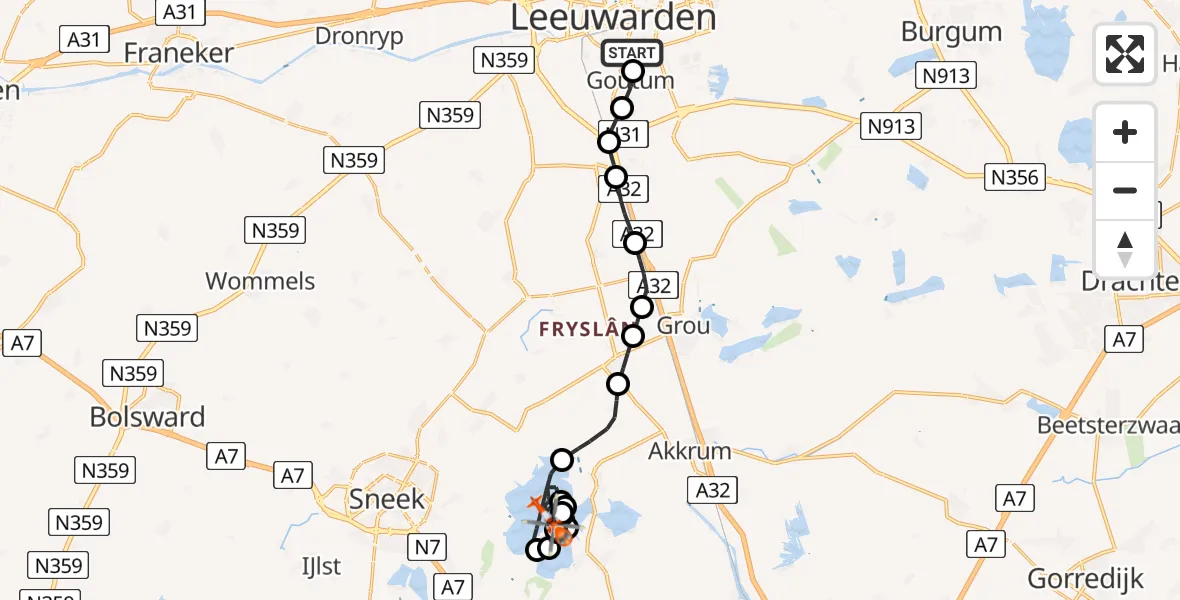 Vluchtroute Kustwachthelikopter Leeuwarden Medical Center Heliport - Snitser Mar, 19 mei 2026, 20:15