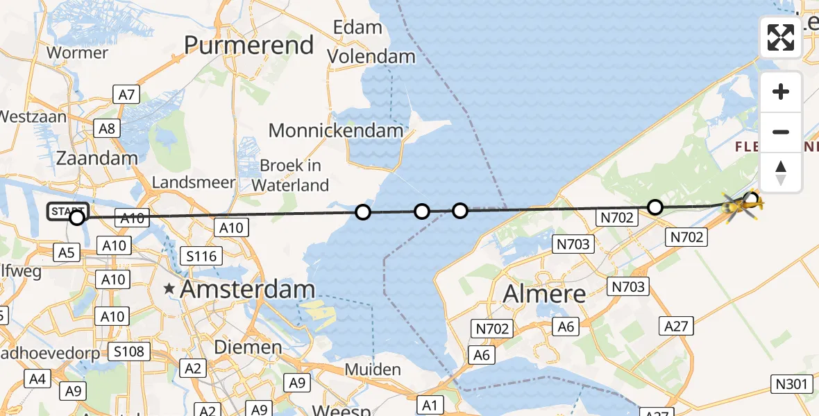 Vluchtroute Traumahelikopter Amsterdam Heliport - Zeewolde, 20 mei 2026, 05:33