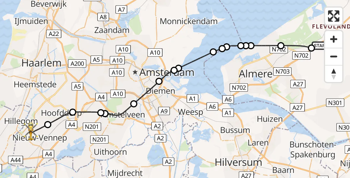 Vluchtroute Traumahelikopter Zeewolde - Nieuw-Vennep, 20 mei 2026, 05:53