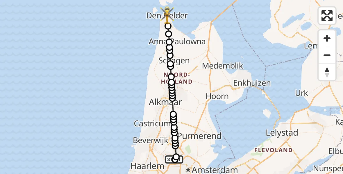 Vluchtroute Traumahelikopter Amsterdam Heliport - Den Helder, 20 mei 2026, 07:38