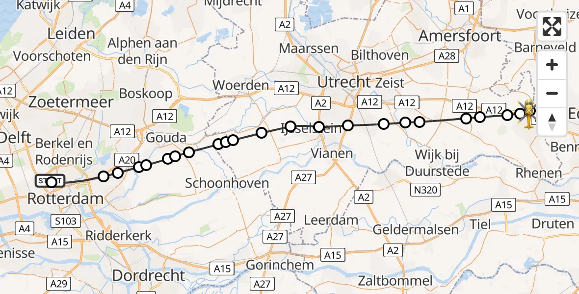 Vluchtroute Traumahelikopter Rotterdam The Hague Airport - Veenendaal, 20 mei 2026, 08:10