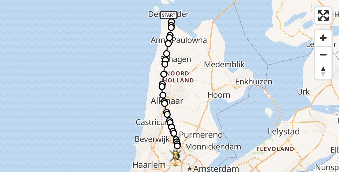 Vluchtroute Traumahelikopter Den Helder - Amsterdam Heliport, 20 mei 2026, 08:30