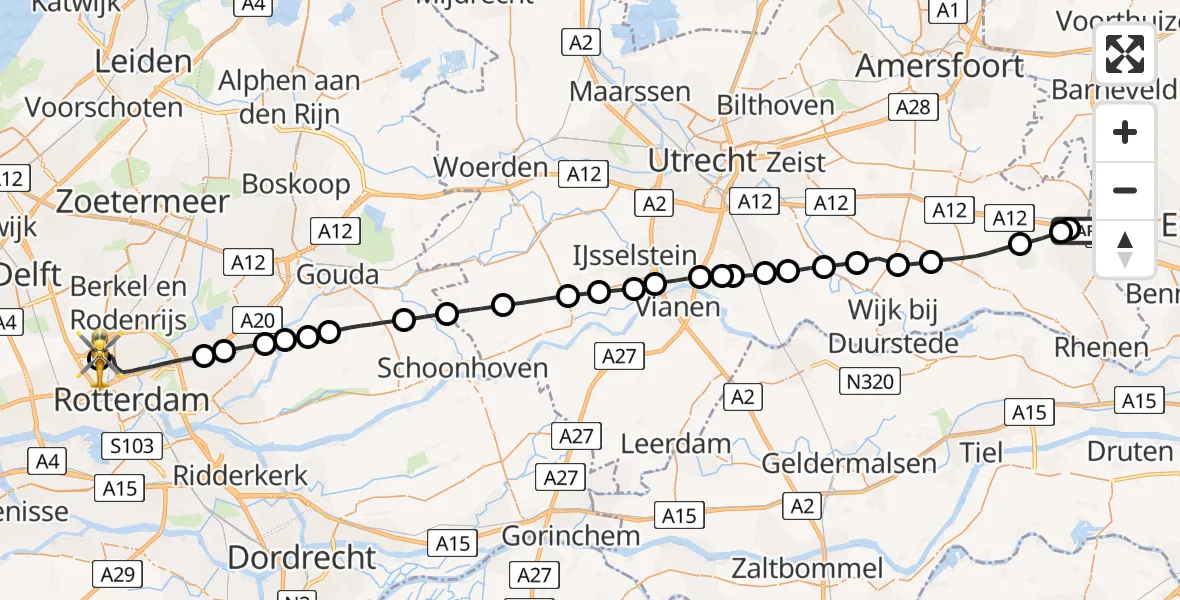 Vluchtroute Traumahelikopter Veenendaal - Rotterdam The Hague Airport, 20 mei 2026, 08:47