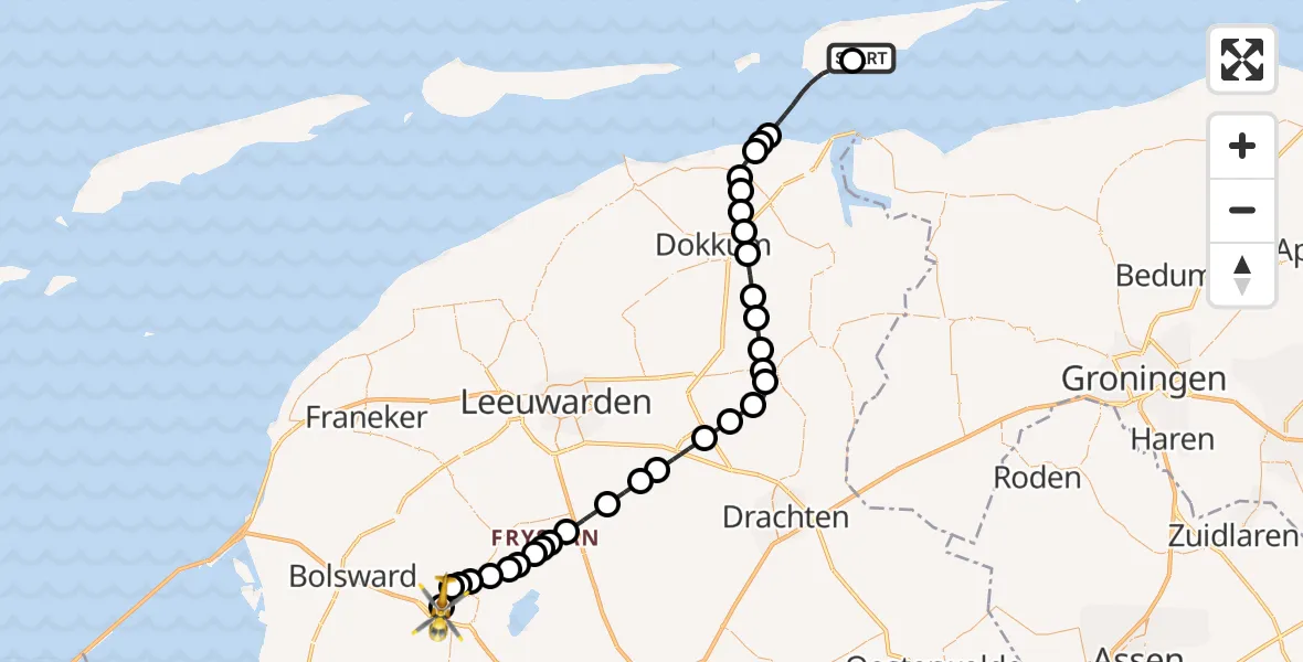 Vluchtroute Traumahelikopter Schiermonnikoog Heliport - Antonius Hospital Heliport, 20 mei 2026, 09:23
