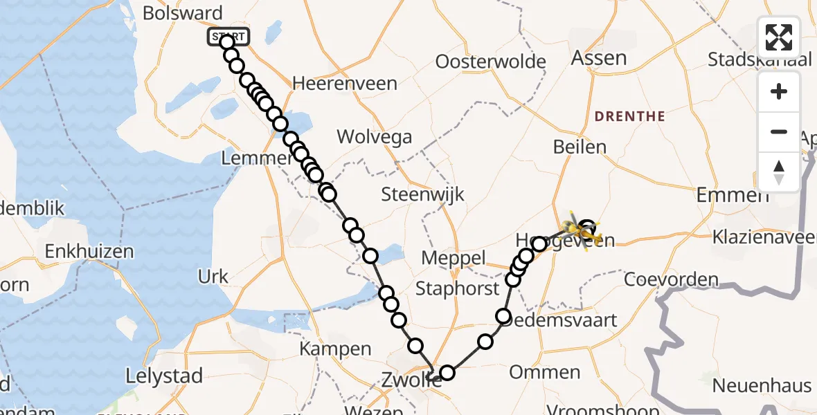 Vluchtroute Traumahelikopter Sneek - Vliegveld Hoogeveen, 20 mei 2026, 09:46